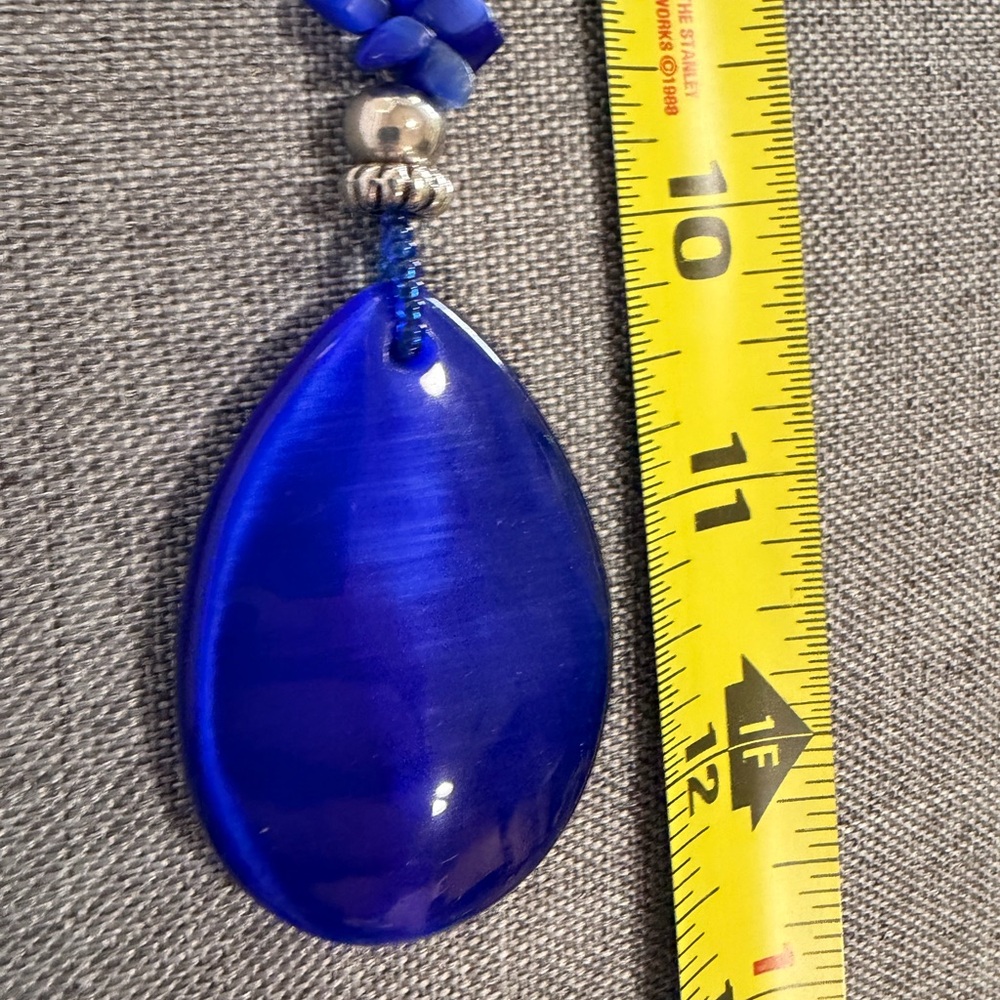 Blue Beaded Necklace with Pendant - Picture 6 of 7